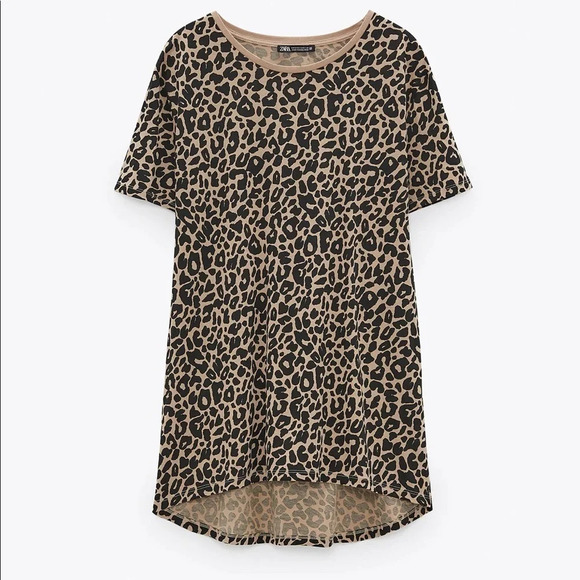 Zara Leopard print high low T-shirt  S New - Picture 3 of 7